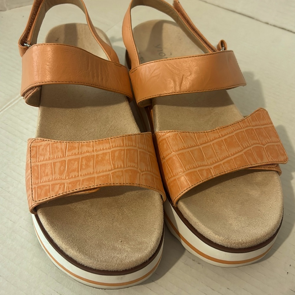 Vionic Orange Croc-Texture Two-Strap Platform Sandals